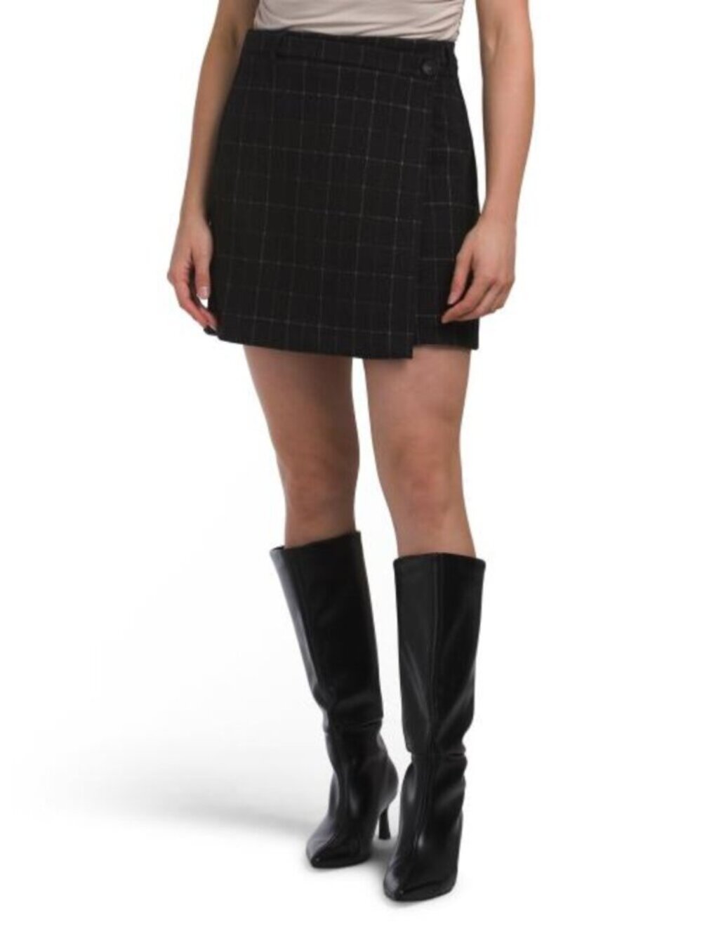 CATHERINE MALANDRINO Plaid Faux Wrap Mini Skirt